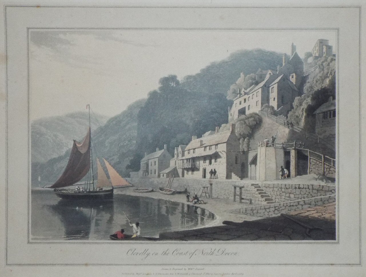 Aquatint - Clovelly on the Coast of North Devon. - Daniell